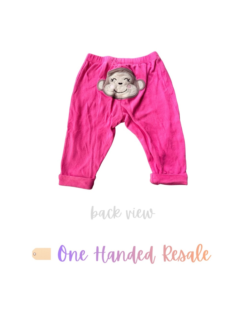 🐒 Carter’s Kids Hot Pink Monkey Face Appliqué Baby Pants Girls 9M